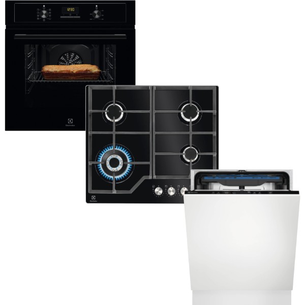 Фото - Комплект техніки Electrolux Духова шафа + Варильна поверхня + Посудомийна машина вбудована Electrolux EOF3H50BK + KGG64362K + EEM48221L